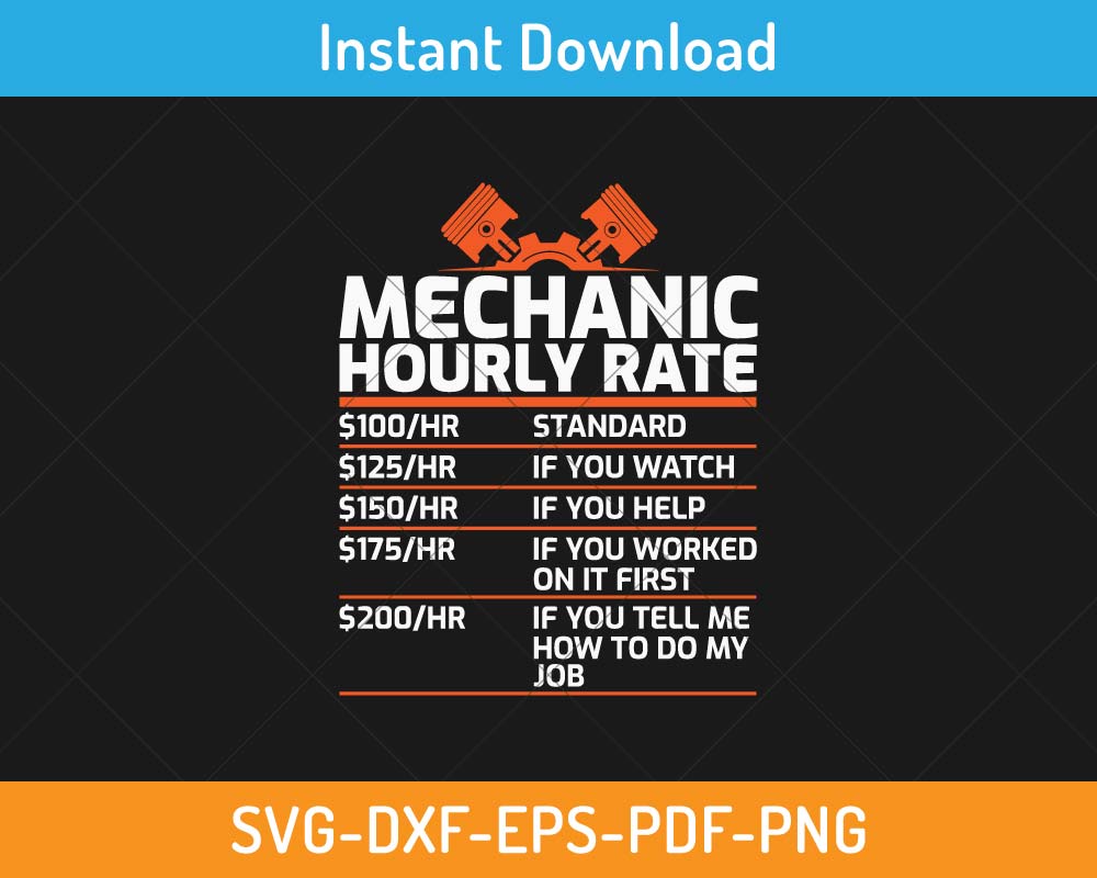 Mechanic Funny Hourly Rate SVG Print-ready Digital Cutting File for ...
